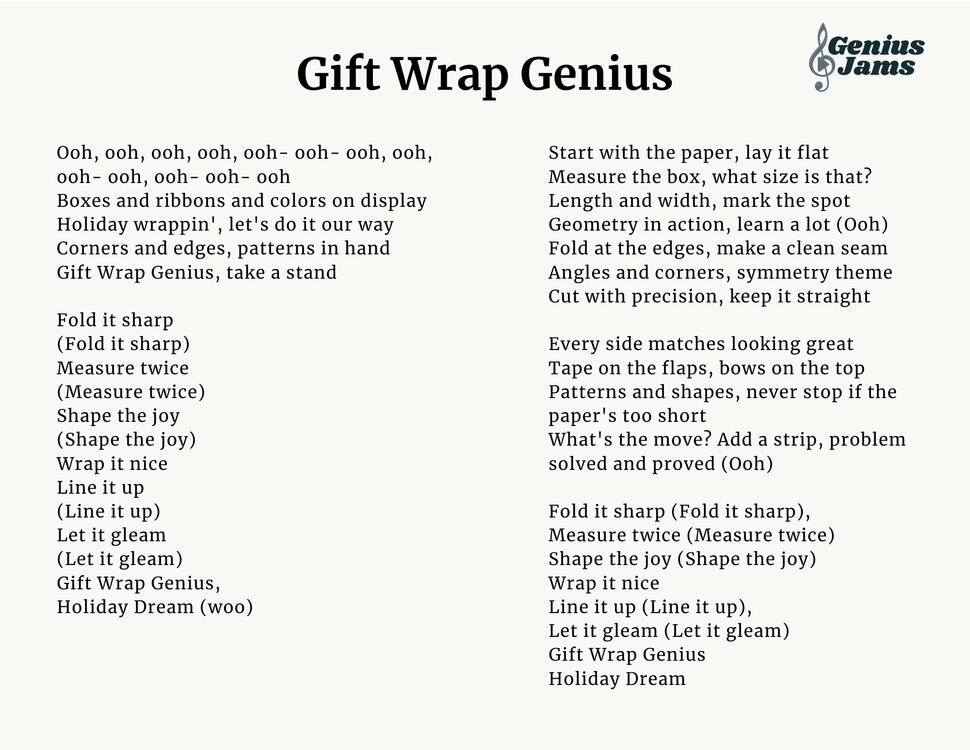 Gift Wrap Genius Lyric Sheet 1 Gift Wrap Genius Lyric Sheet 1